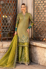 Maria b on emb Dhanak with heavy Emb Dhanak shawl