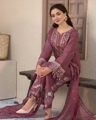 Sapphire on heavy emb dhanak with dhanak emb shawl