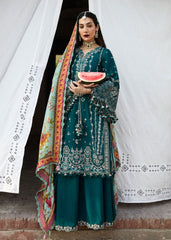 Hussain rehar on heavy emb dhanak with twill printed shawl