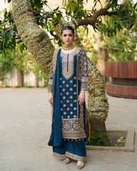 Zainab Chottani on heavy emb Dhanak with Dhanak emb shawl