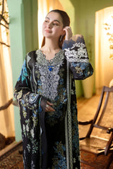 Jade on emb Dhanak with silky wool printed shawl
