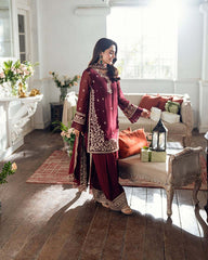 Azure on heavy emb Dhanak with Dhanak emb shawl