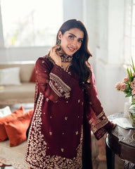 Azure on heavy emb Dhanak with Dhanak emb shawl