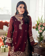 Azure on heavy emb Dhanak with Dhanak emb shawl