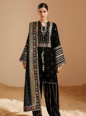 MF1330| JAZMIN UNSTITCHED 3PC HEAVY EMB PREMIUM MICRO VELVET WITH READY TO WEAR EMB KHAADI NET DUPATTA