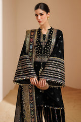 MF1330| JAZMIN UNSTITCHED 3PC HEAVY EMB PREMIUM MICRO VELVET WITH READY TO WEAR EMB KHAADI NET DUPATTA
