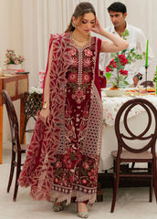 MF1350| MAHNUR UNSTITCHED 3PC HEAVY EMB PREMIUM DHANAK WITH READY TO WEAR EMB DHANAK SHAWL