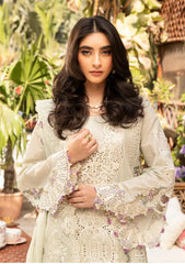 MF1338| ELAF UNSTITCHED 3PC HEAVY EMB PREMIUM DHANAK WITH READY TO WEAR EMB KHAADI NET DUPATTA