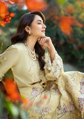 MF1349| ELAF UNSTITCHED 3PC HEAVY EMB PREMIUM VISCOS WITH READY TO WEAR EMB & PRINTED SILK SHAWL