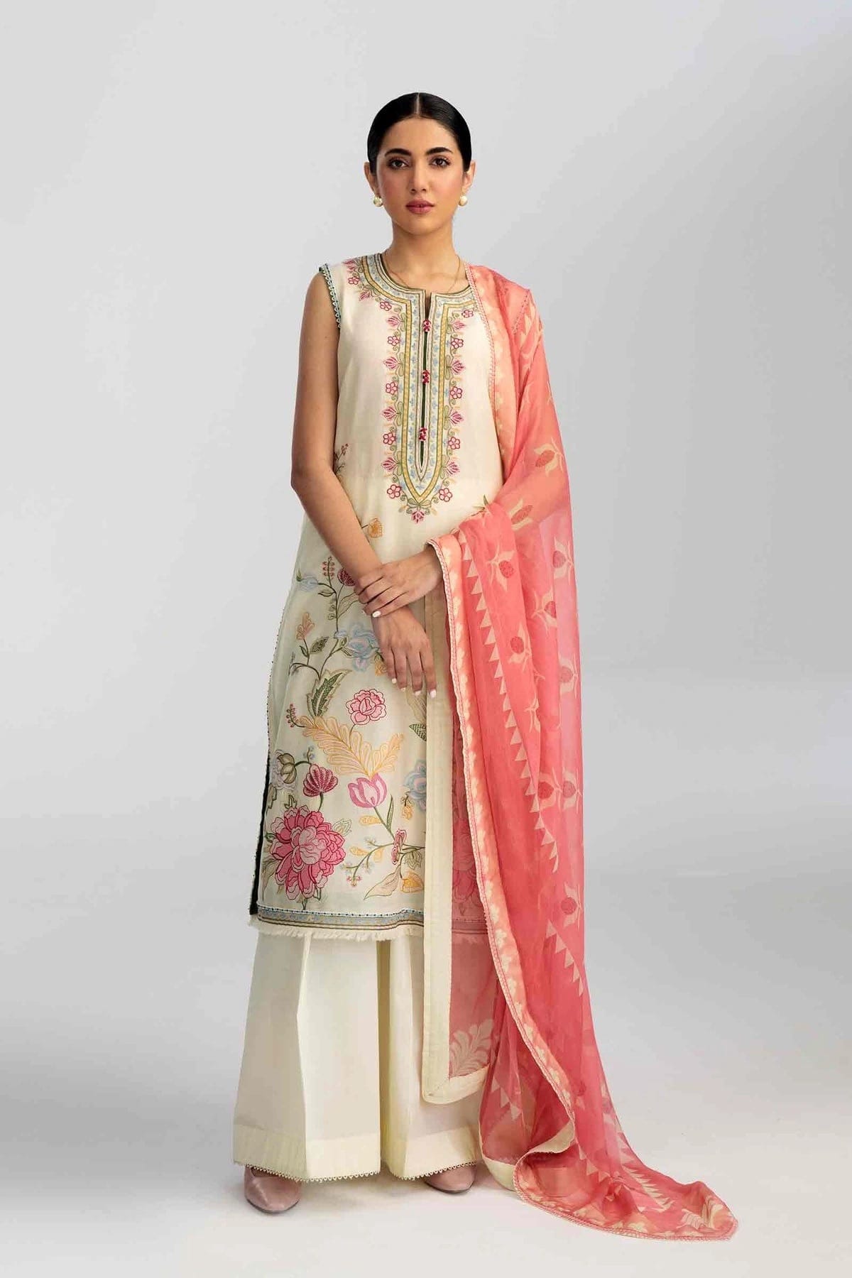 Sobia nazir — 3pc on emb Lawn with Chiffon Emb Dopatta image 2