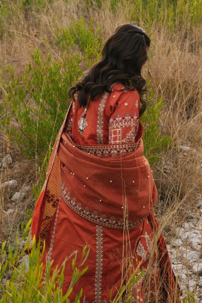 Qalamkar — 3pc on emb Lawn 90/70 with Chiffon Emb Dopatta image 4