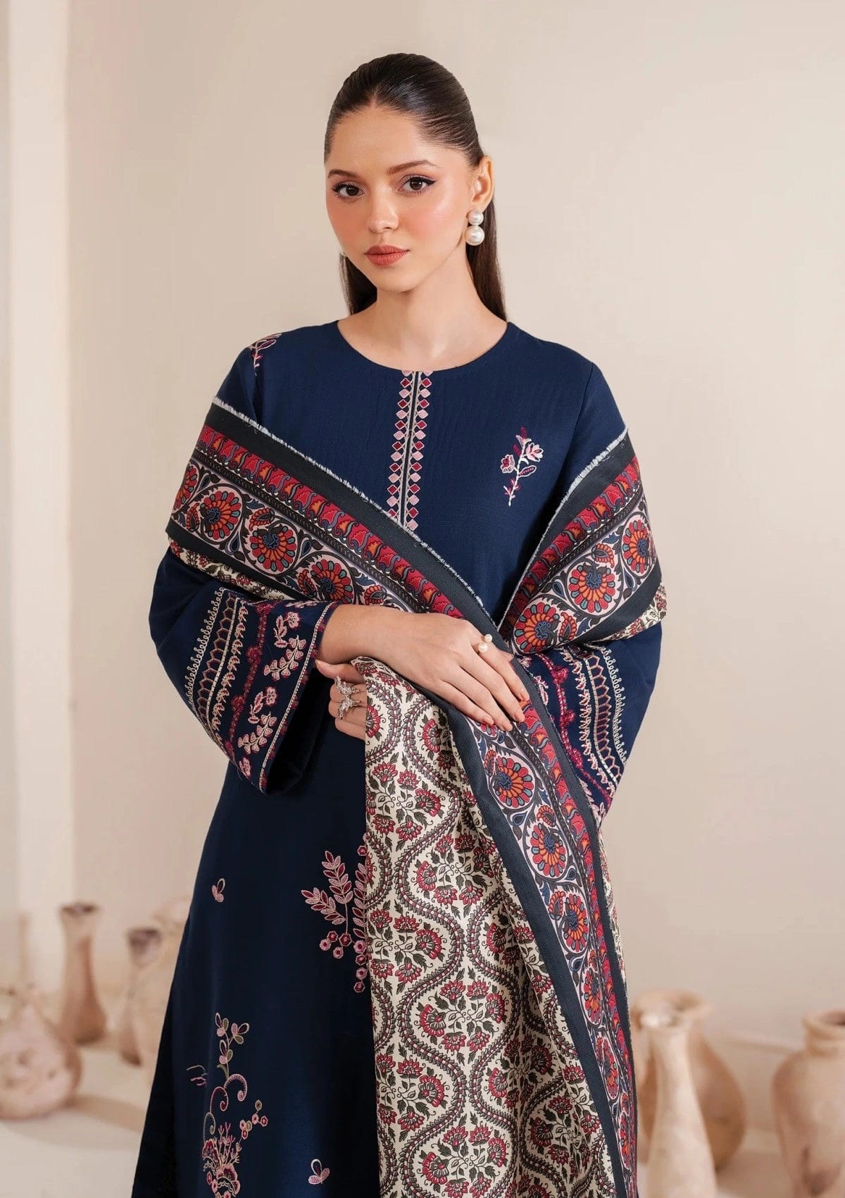 Garnet — 3pc on emb Lawn with Diamond Dopatta image 1