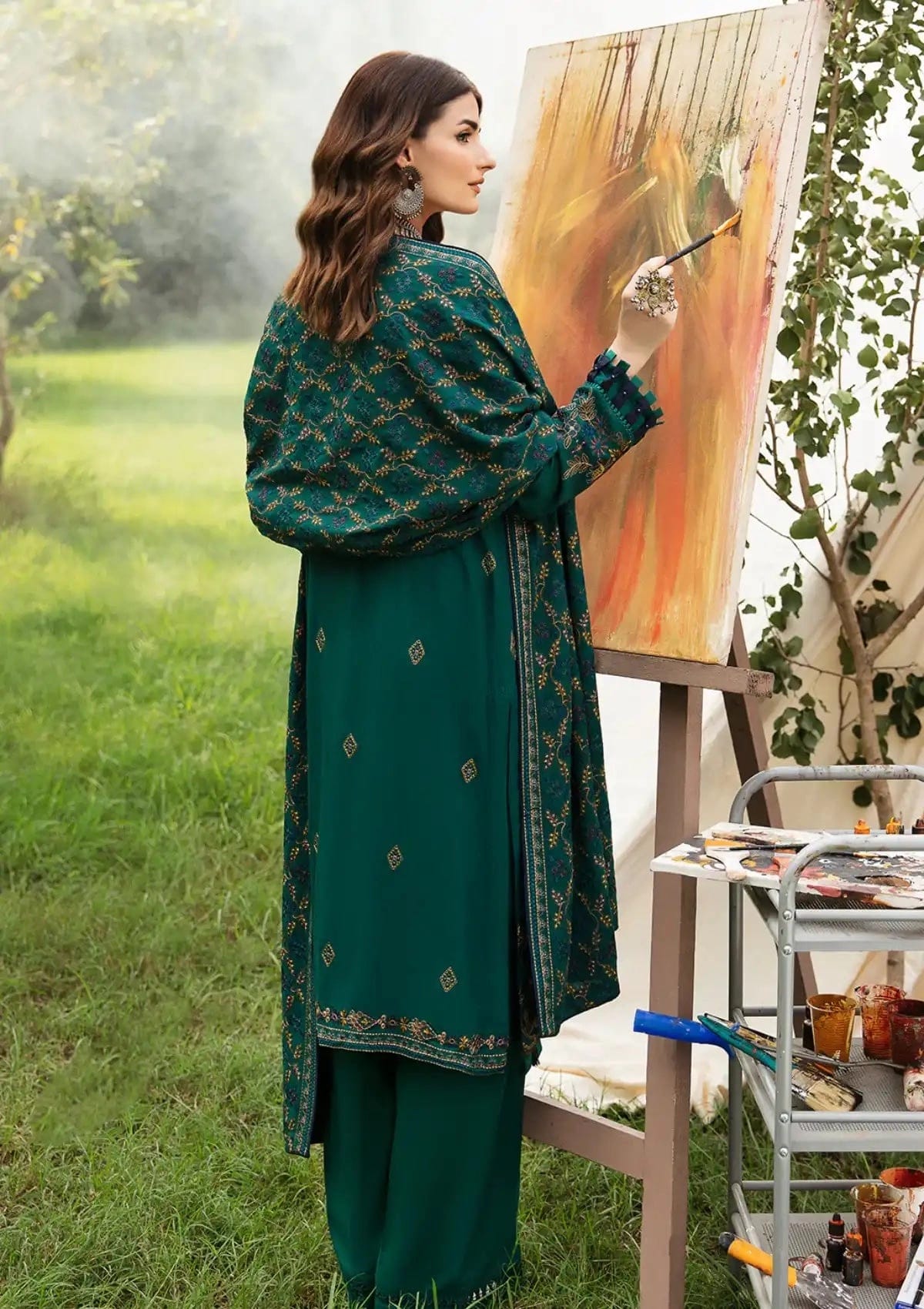 Ramsha — 3pc on emb Lawn with Chiffon  Emb Dopatta image 2