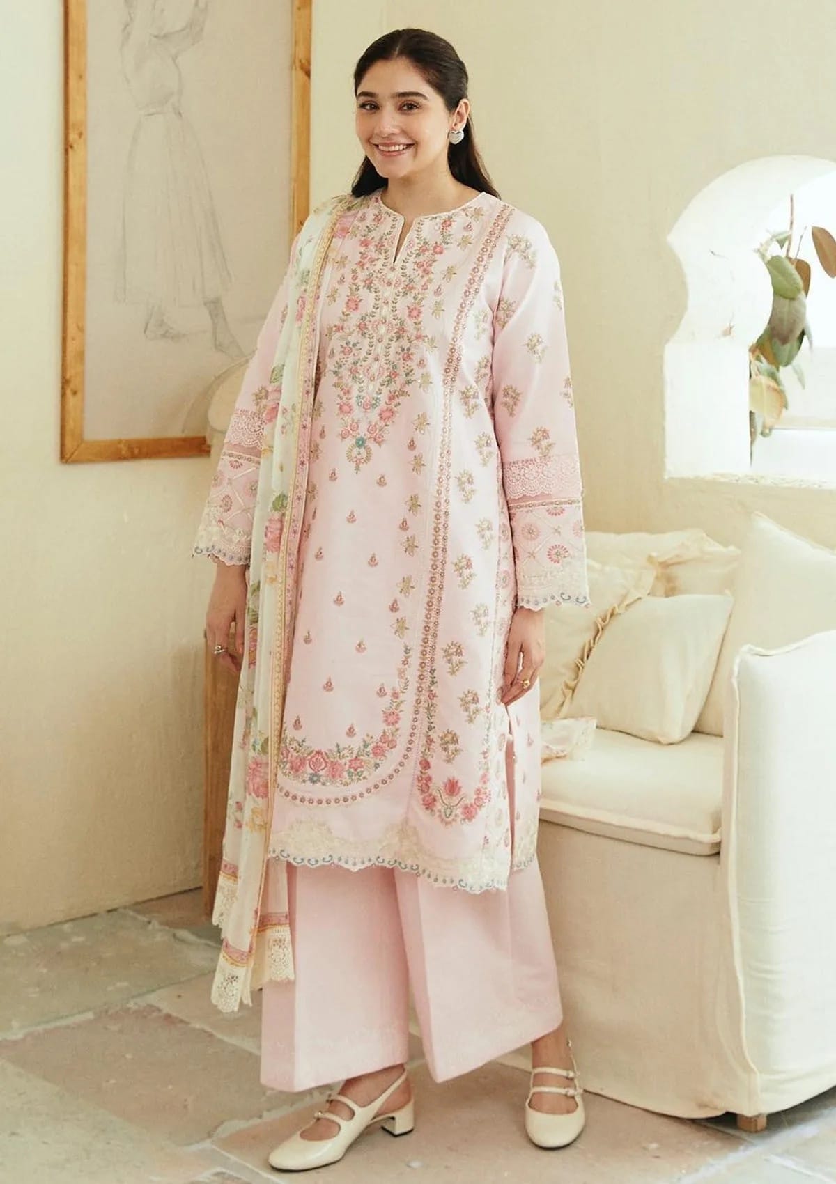 Zara shahjahan — 3pc on emb Lawn with Diamond Dopatta image 4