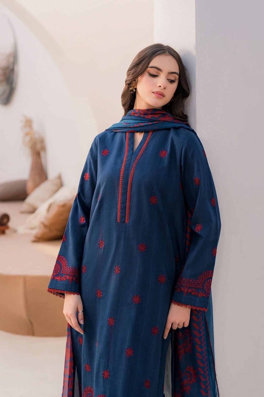 Jazmin — 3pc on emb lawn with slab munar printed dubbta image 1