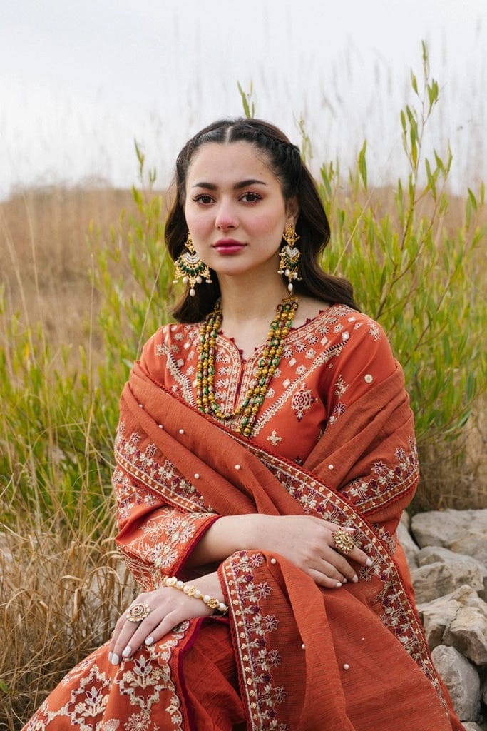 Qalamkar — 3pc on emb Lawn 90/70 with Chiffon Emb Dopatta image 1