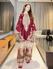 (MF1212) ETHNIC| UNSTITCHED 2PC HEAVY EMB PREMIUM SILK WITH PRINTED SILK TROUSER