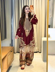 (MF1212) ETHNIC| UNSTITCHED 2PC HEAVY EMB PREMIUM SILK WITH PRINTED SILK TROUSER